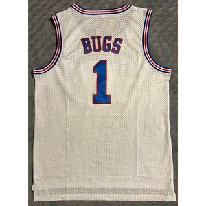 Space Jam Tune Squad Bugs Bunny 1 Basketball Jersey White Blue Mesh Large Looney